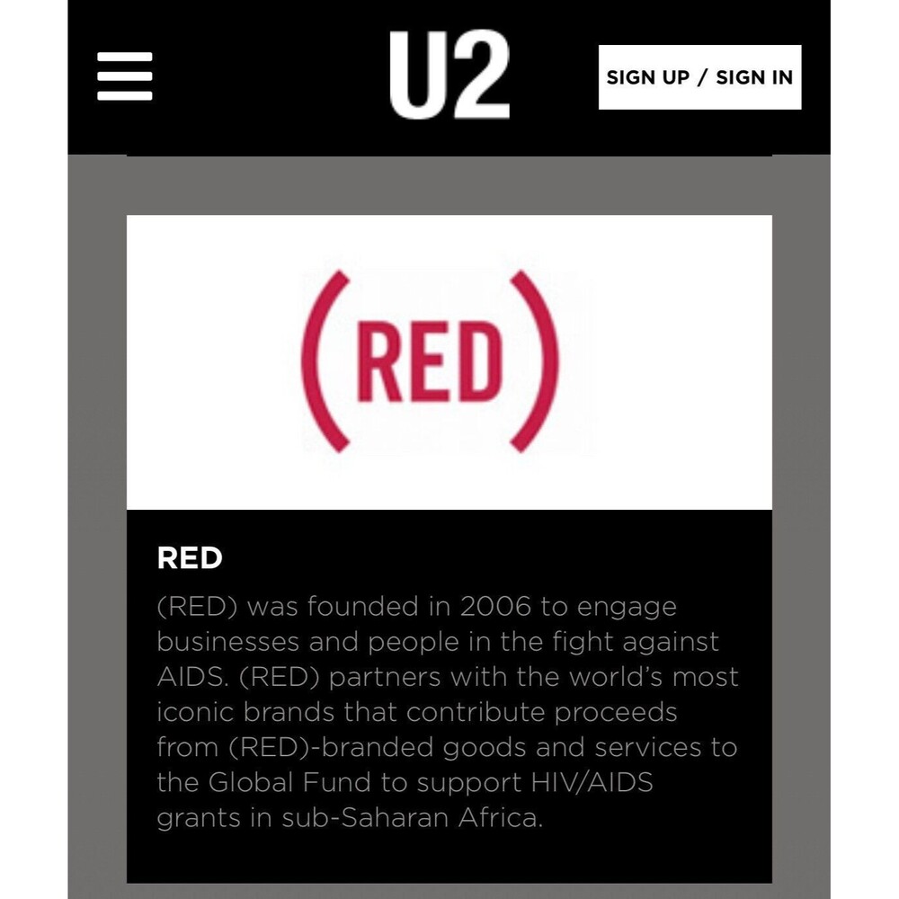 (RED) Tee Bono U2 Y2K 2000s HIV AIDS Global Fund 90s Band Rock Concert Small Tee - Picture 5 of 6